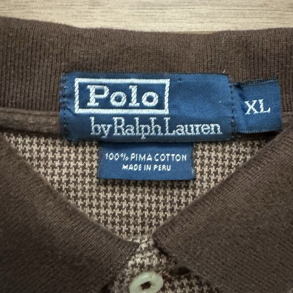 Vintage Polo Ralph Lauren Men’s XL Brown Houndstooth Pima Cotton Polo Shirt - Picture 3 of 8